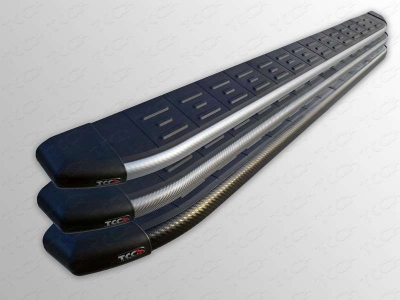 Пороги алюминиевые ТСС с накладкой для Kia Mohave 2008-2016