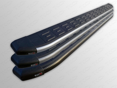 Пороги алюминиевые ТСС с накладкой для Toyota Hilux 2011-2015