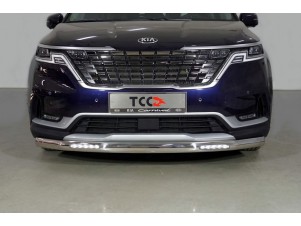 Защита переднего бампера овальная с ДХО 75х42 мм для Kia Carnival № KIACAR21-20