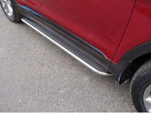 Пороги с площадкой нержавеющий лист 42 мм для Hyundai Santa Fe № HYUNSF18-19