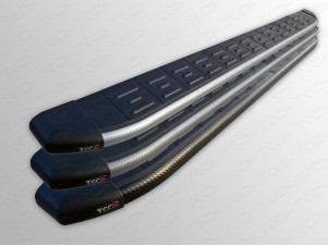 Пороги алюминиевые ТСС с накладкой серебристые для Suzuki SX4 New № SUZSX414-08SL